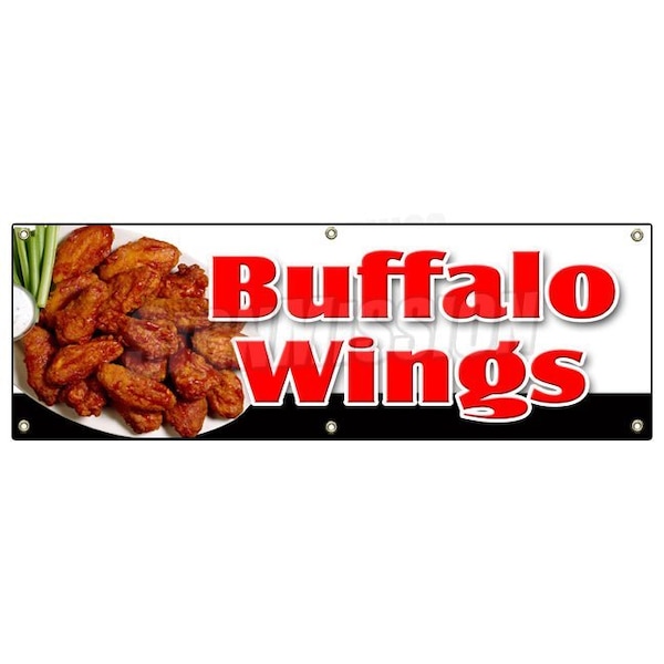 BUFFALO WINGS BANNER SIGN hot wings spicy bone wing sauce deep fried